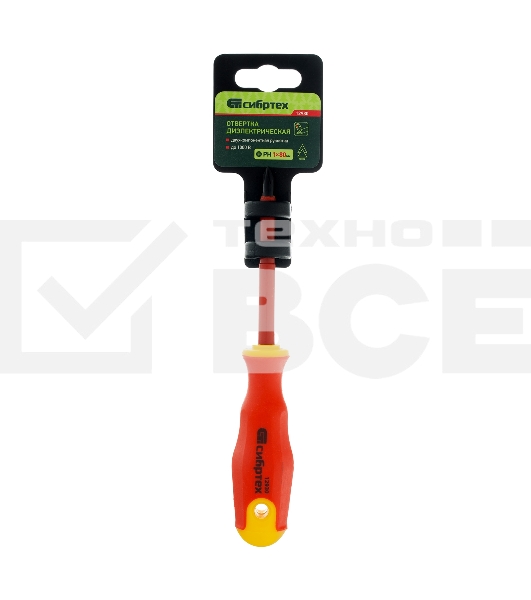 Отвертка диэлектрическая Сибртех PH1 х 80 мм, до 1000 В, двухкомпонентная рукоятка