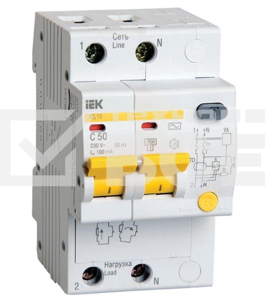 Диф.автомат Iek MAD10-2-050-C-100 АД12 2Р 50А 100мА ИЭК