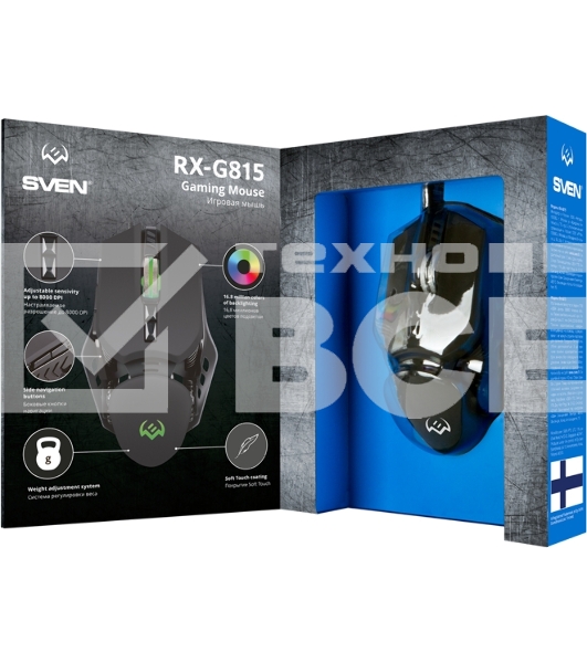 Мышь проводная SVEN RX-G815 черный, 8000 dpi, USB, кнопки - 7