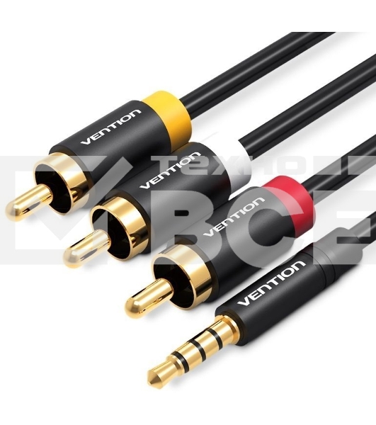 Кабель Vention аудио Jack 3,5 мм M/3RCA M - 1.5м Черный