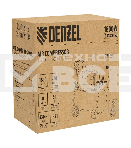 Компрессор Denzel воздушный DK1800/50,Х-PRO 1,8 кВт, 280л/мин, 50л 58068