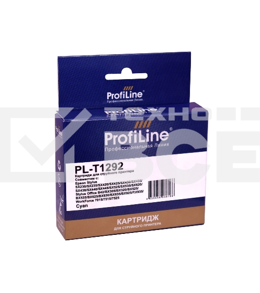 Струйный картридж PL-T1292 для принтеров Epson Stylus SX230/SX235/SX420/SX425/SX430/SX435/SX438/SX440/SX445/SX525/SX535/SX620/Stylus Office B42/BX305/BX320/BX525/BX535/BX625/BX630/BX635/BX925/BX935/WorkForce 7015/7515/7525 с чернилами Cyan ProfiLine
