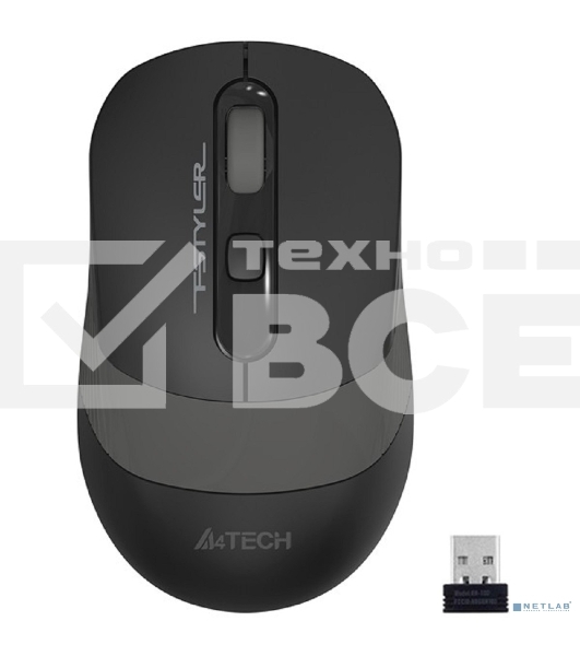 Мышь беспроводная A4Tech Fstyler FG10 черный/серый, 2000 dpi, радиоканал, USB, кнопки - 4