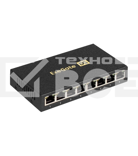 Коммутатор неуправляемый ExeGate EDGS-1008D (8-портовый гигабитный UTP 10/100/1000 Base-T, металлический корпус, с функцией энергосбережения (Green Ethernet Technology), настольный/настенный))