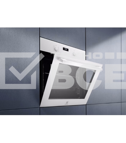 Встраиваемый духовой шкаф Electrolux EOF5F50BV, Электрический духовой шкаф с конвекцией, приготовление на пару, объем 65 л, 8 режимов, очистка каталитическая, 2 стекла в дверце, направляющие проволочные + телескопические (1 уровень)белый