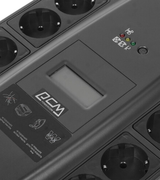 Источник бесперебойного питания Powercom Back-UPS SPIDER, Line-Interactive, LCD, AVR, 900VA/540W, Schuko, USB, black (1456263)