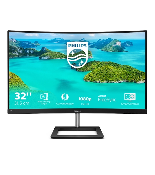 Монитор 31.5' Philips 322E1C VA 1920x1080, 75 Гц, 4 мс, 16:9, 250 кд/м2, 1xHDMI, 1xDP, изогнутый, 1x3.5 мм, черный