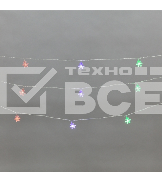 Гирлянда светодиодная Снежинки большие 5м, 20LED, IP20, прозрачный провод, свечение мульти (RG/RB), мигание, 230В NEON-NIGHT
