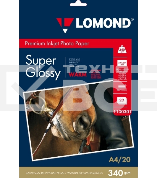 Фотобумага ПРЕМИУМ для стр.печати LOMOND А4, 340 г/м2 односторонняя Bright Super Glossy(20л)