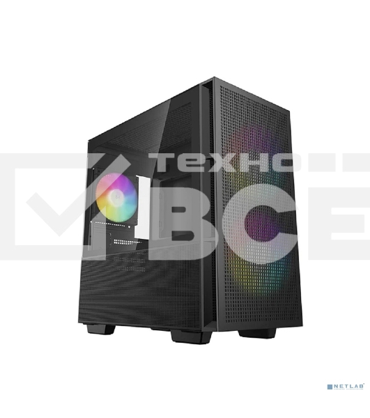 Компьютерный корпус Deepcool CH360 без БП, боковое окно (закаленное стекло), 2x140мм ARGb LED вентилятор спереди и 1x120мм ARGb LED вентилятор сзади, черный, mATX