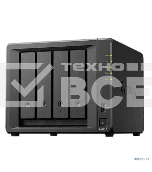 Сетевое хранилище Synology DiskStation DS925+ черный (AMD Ryzen V1500B/4Gb/4 pcs (3.5