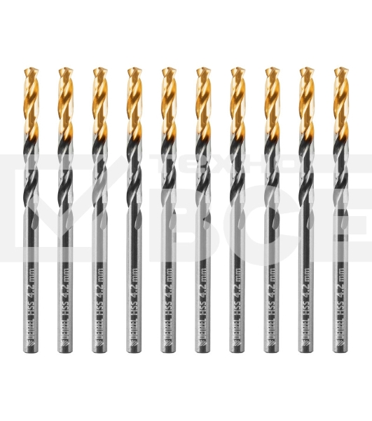 Сверло по металлу, 4,2 мм, HSS-Tin, Golden Tip, 10 шт. Denzel