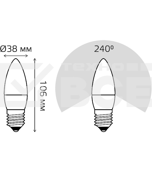 Лампа светодиодная Gauss 103102310 9.5Вт цок.:E27 свеча 220B 6500K св.свеч.бел.хол. (упак.:10шт)