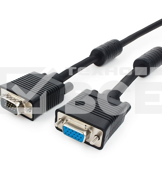 Кабель Gembird/Cablexpert CC-PPVGAX-6B, Кабель удлинитель VGA Premium , 15M/15F, 1.8м, чёрный, тройной экран, феррит.кольца