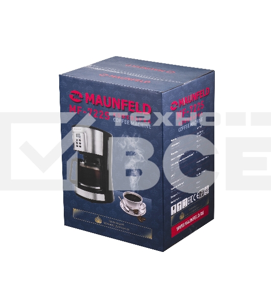 Кофеварка капельная Maunfeld MF-722S серебристый/черный, исп. кофе - молотый, 1.5 л, 900 Вт.