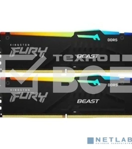 Оперативная память Kingston Fury Beast, DDR5, 32GB (2x16GB), 5200MHz, CL40, с радиаторами, RGB, черный