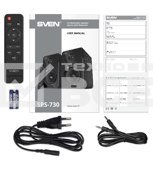 Колонки SVEN SPS-730 2.0 чёрные (2x25Вт , экокожа, USB/SD, пульт ДУ, Bluetooth)