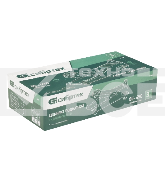 Домкрат гидравлический подкатной Сибртех, 3 т, 85-490 мм, быстрый подъем, низкий подхват, проф.