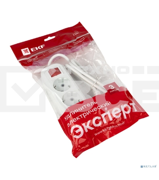 Удлинитель EKF UBA16-310-3-02i 'Эксперт' 3 гнезда 2 метра 16А/3,5 кВт с выключателем и заземлением ПВС 3х1 EKF PROxima