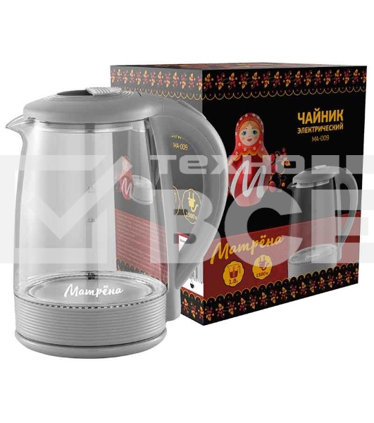 Чайник Матрена MA-009 электрический (2,0 л) стекло серый