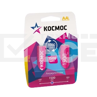 Аккумулятор КОСМОС KOCR6NIMH(1500mA)  R6 NiMn 1500мАч BP-2 (блист.2шт.) ЦЕНА ЗА 1 шт