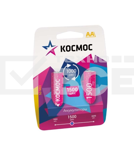 Аккумулятор КОСМОС KOCR6NIMH(1500mA)  R6 NiMn 1500мАч BP-2 (блист.2шт.) ЦЕНА ЗА 1 шт