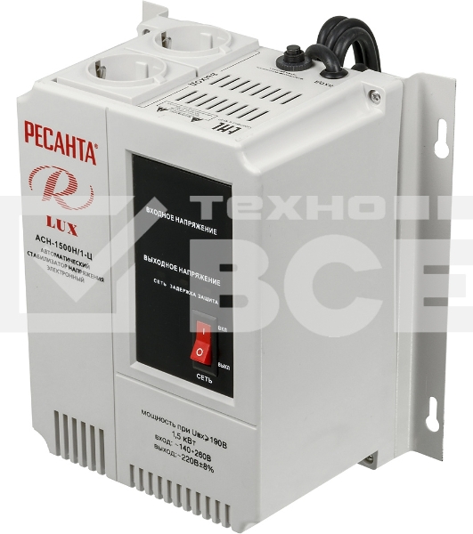 Стабилизаторы напряжения Ресанта АСН-1 500 Н/1-Ц 63/6/20 Стабилизатор Lux {220В±8%, Габариты 206х133х230, Вес 4,5кг}
