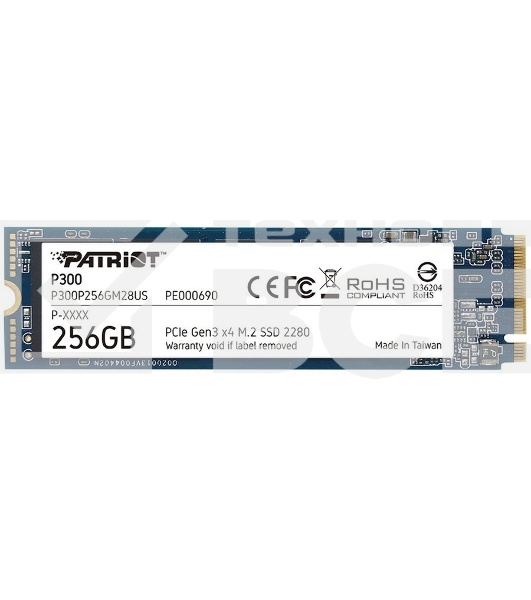 Накопитель SSD Patriot P300, 256GB, PCIe 3.0 x4, M.2 2280, NVMe, R/W 1700/1100