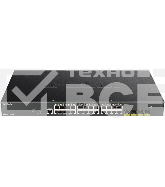 Коммутатор D-Link DGS-1250-28XMP/A1A, L2 Smart Switch with 24 10/100/1000Base-T ports and 4 10GBase-X SFP+ ports (24 PoE ports 802.3af/802.3at (30 W), PoE Budget 370W).16K Mac address, 802.3x Flow Control, 4K