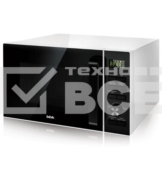 Микроволновая печь BBK 25MWS-970T/WB белый, 25 л, 900 Вт, поворотный механизм/кнопки