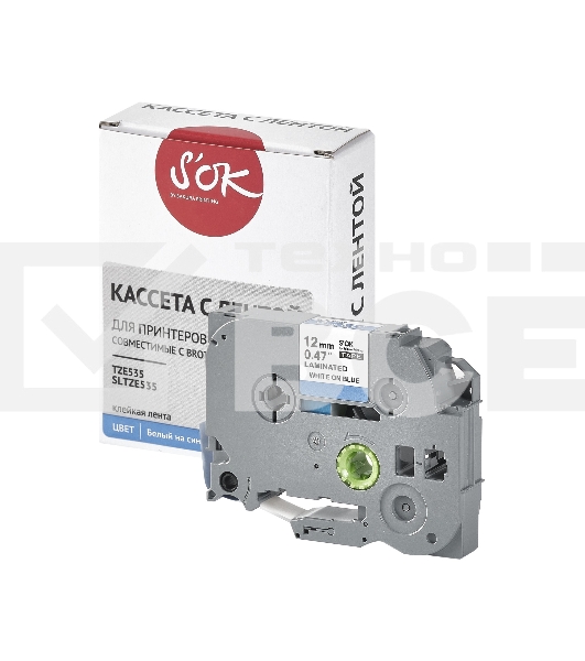 Кассета с лентой S'OK by Sakura Printing TZE535 для Brother, белый на синем, 12мм/8м, наклейка