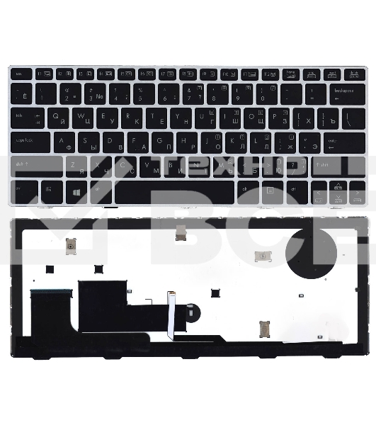 Клавиатура для ноутбука HP EliteBook Revolve 810 G1 черная с серой рамкой и подсветкой