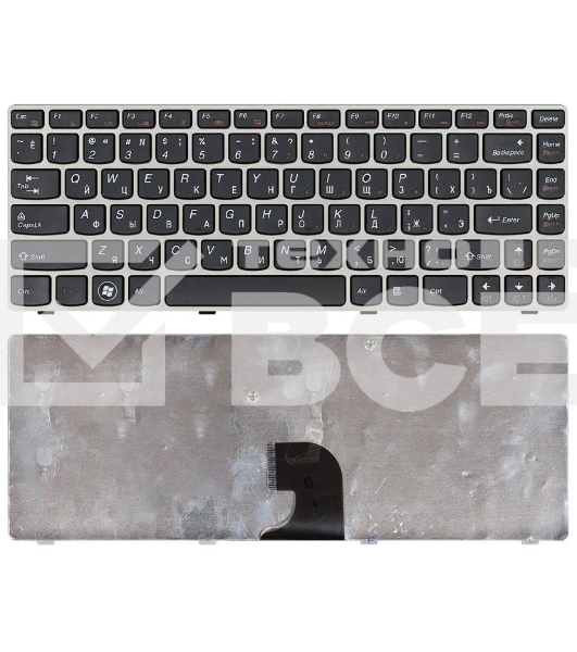 Клавиатура для ноутбука Lenovo IdeaPad Z360 черная с серебристой рамкой