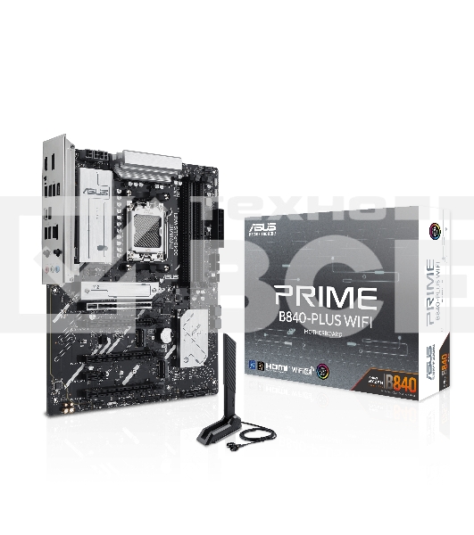 Материнская плата ASUS PRIME B840-PLUS WIFI, AM5, AMD B840, 4xDDR5, 4xSATA, 3xM.2, 1xPCIe 4.0 x16, 1xPCIe 3.0 x16, 2xPCIe 3.0 x16, 1xPCIe 3.0 x1, 1xDP, 1xHDMI, 1x 2.5Gb LAN, 8xUSB-A, 3x3.5 мм, 7.1, ATX