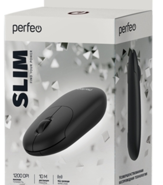 Мышь беспроводная Perfeo SLIM черный, 1200 dpi, радиоканал, USB, кнопки - 3