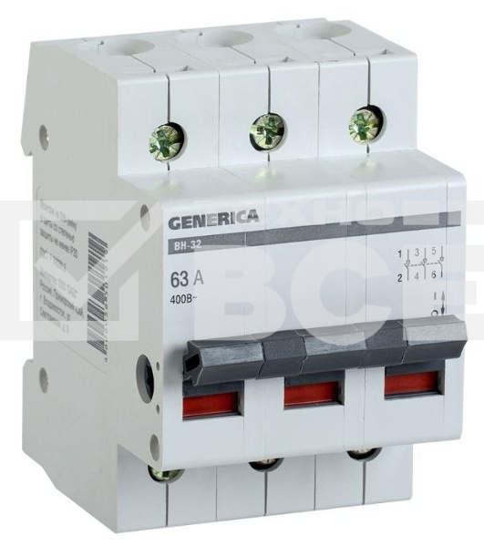 Выключатель нагрузки Iek MNV15-3-063 (мини-рубильник) ВН-32 3Р 63А GENERICA
