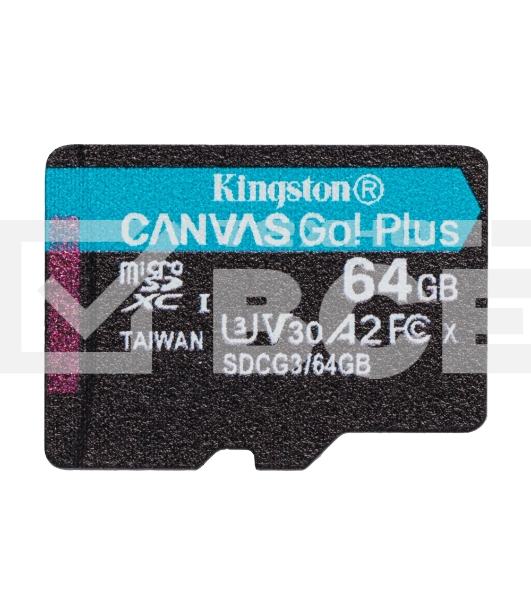 Флеш карта Kingston 64GB microSDXC Canvas Go Plus 170R A2 U3 V30 Single Pack w/o ADP EAN: 740617301175