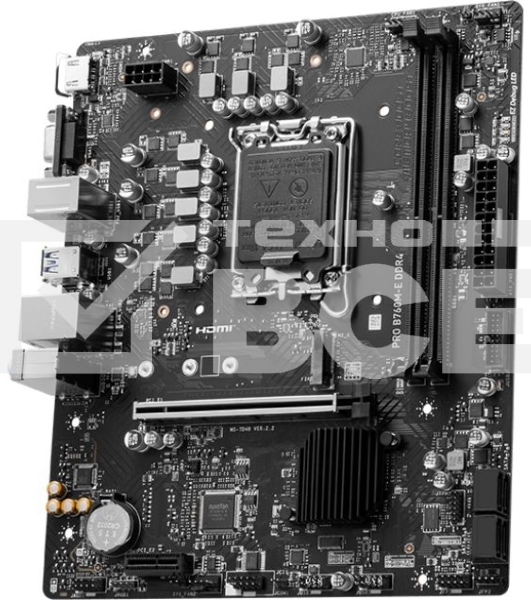 Материнская плата MSI PRO B760M-E DDR4, LGA 1700, Intel B760, 2xDDR4, 4xSATA, 1xM.2, 1xPCIe 4.0 x16, 1xPCIe 4.0 x1, 1xHDMI, 1xVGA, 1x1Gb LAN, 2xUSB-A 3.2 Gen 1, 4xUSB-A 2.0, 3x3.5 мм, 7.1, mATX