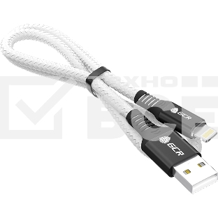 Кабель GCR PREMIUM 1.2m для iPhone, iPad, Air, AM/Lightning, MFI, белый нейлон, AL case черный, 28/24 AWG, GCR-53447