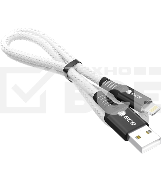 Кабель GCR PREMIUM 1.2m для iPhone, iPad, Air, AM/Lightning, MFI, белый нейлон, AL case черный, 28/24 AWG, GCR-53447