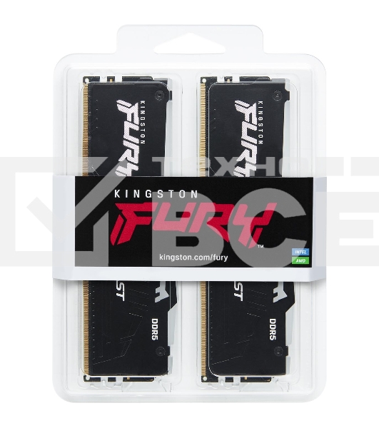 Оперативная память Kingston Fury Beast Black, DDR5, 128GB (4x32GB), 5600MHz, CL40, DIMM, радиатор, RGB, чёрный