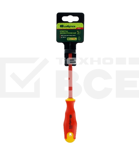 Отвертка Сибртех диэлектрическая sl4х100мм crv до 1000в двухкомпонентная рукоятка