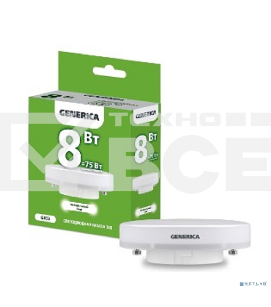 Лампа cветодиодная LED T80 IEK LL-T80-08-230-40-GX53-G таблетка 8Вт 230В 4000К GX53 GENERICA