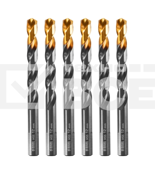 Сверло по металлу, 12 мм, HSS-Tin, Golden Tip, 6 шт. Denzel