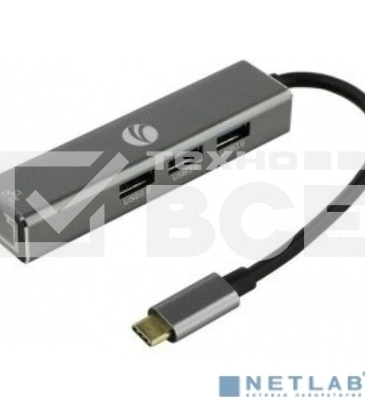 Кабель-концентратор USB 3.1 Type-Cm --> RJ-45+3port USB3.0(f) Aluminum Shell VCOM <DH311A>