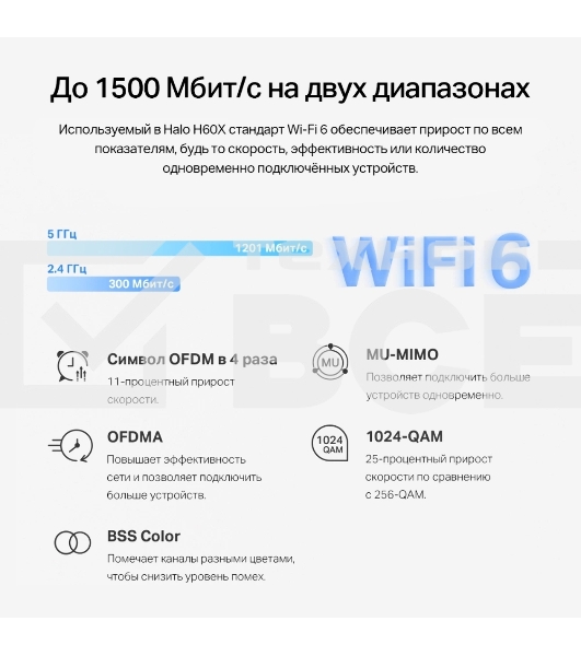 Бесшовный Mesh роутер Mercusys Halo H60X(2-pack) AX1500 10/100/1000BASE-TX белый (упак.:2шт)