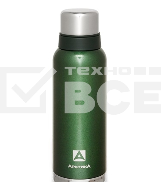 Термос Арктика 106-1200 зеленый, узкое горло 1,2 л, американский дизайн, антивандальное покрытие, две чашки, холод/тепло 32 ч