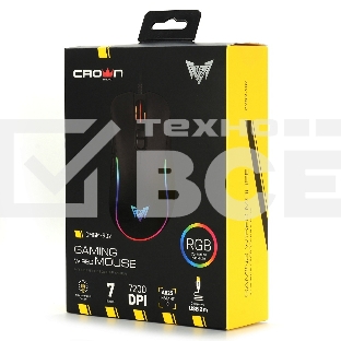 Мышь проводная Crown CMGM-902 черный, 7200 dpi, USB, кнопки - 7