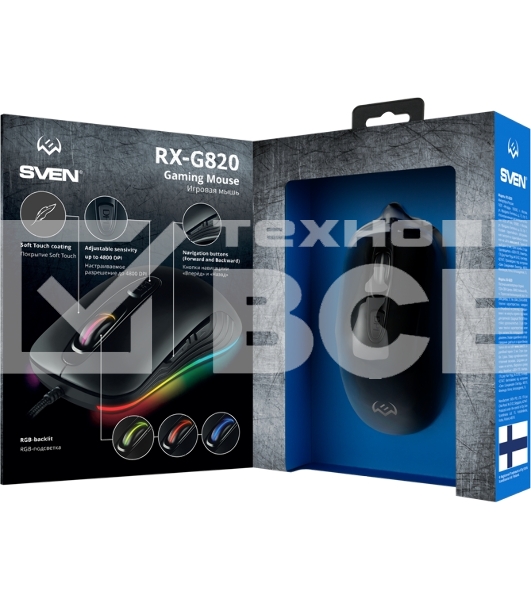 Мышь проводная SVEN RX-G820 черный, 4800 dpi, USB, кнопки - 6