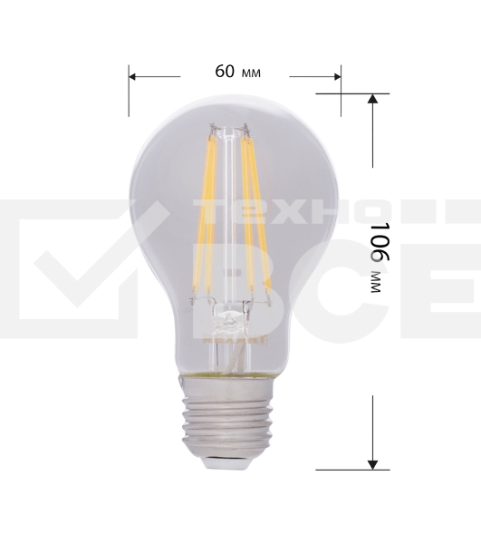 Лампа светодиодная филаментная Rexant Груша A60 9.5 Вт 1140 Лм 2700K E27 диммируемая, прозрачная колба